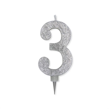 CANDELINA NUMERO 3 MAX DI CERA SWEETY ARGENTO GLITTER