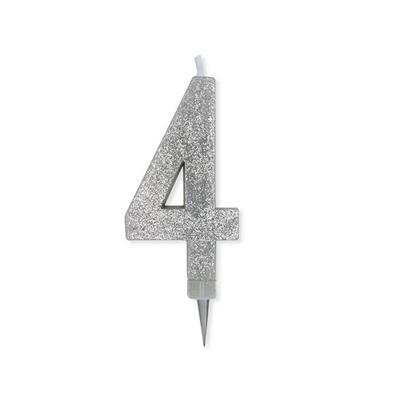 CANDELINA NUMERO 4 MAX DI CERA SWEETY ARGENTO GLITTER