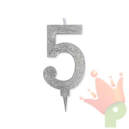 CANDELINA NUMERO 5 MAX DI CERA SWEETY ARGENTO GLITTER