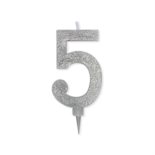 CANDELINA NUMERO 5 MAX DI CERA SWEETY ARGENTO GLITTER