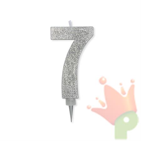 CANDELINA NUMERO 7 MAX DI CERA SWEETY ARGENTO GLITTER