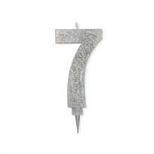 CANDELINA NUMERO 7 MAX DI CERA SWEETY ARGENTO GLITTER