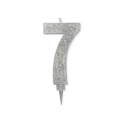 CANDELINA NUMERO 7 MAX DI CERA SWEETY ARGENTO GLITTER