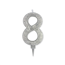 CANDELINA NUMERO 8 MAX DI CERA SWEETY ARGENTO GLITTER