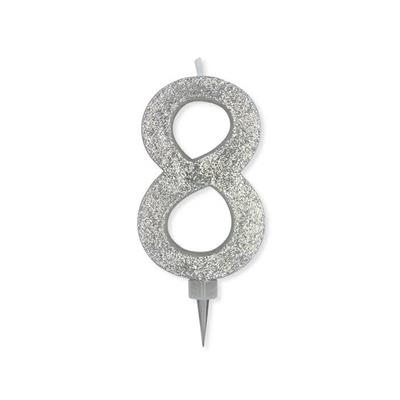 CANDELINA NUMERO 8 MAX DI CERA SWEETY ARGENTO GLITTER