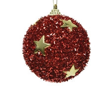 PALLINA ROSSA GLITTER CON STELLE ORO 8 CM