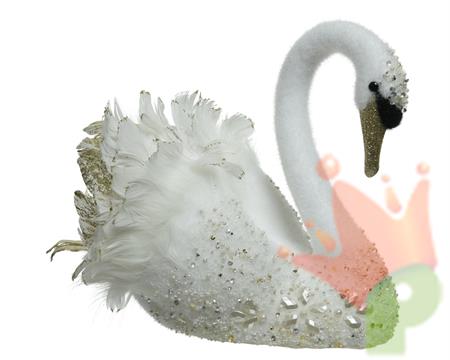 CIGNO BIANCO CON STRASS E GLITTER ORO
