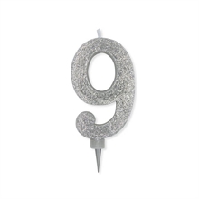 CANDELINA NUMERO 9 MAX DI CERA SWEETY ARGENTO GLITTER