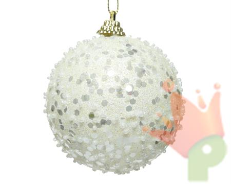 PALLINA BIANCO LANA CON GLITTER 8 CM