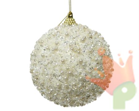 PALLINA DI NATALE AVORIO GLITTERATA 8 CM