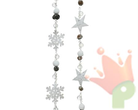 PENDENTE DECORATIVO DA 100 CM BIANCO CON PIGNE E GHIACCIO