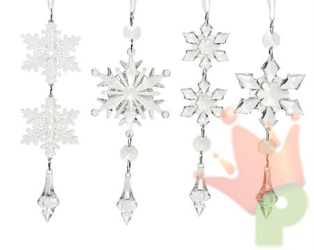 PENDENTE NATALIZIO ACRILICO FIOCCHI DI NEVE  H.16 CM ASSORTITO