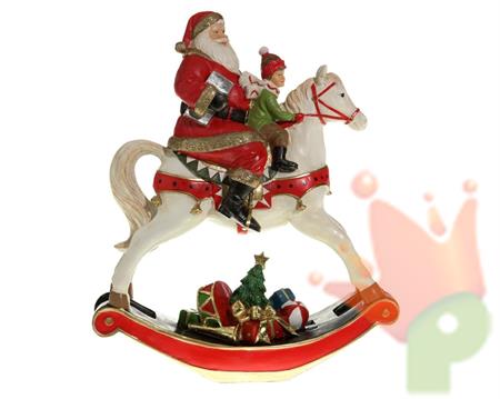 CAVALLO A DONDOLO BABBO NATALE CON BAMBINO IN TERRACOTTA