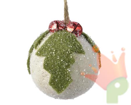 PALLINA BIANCA CON DECORI IN FELTRO 8 CM