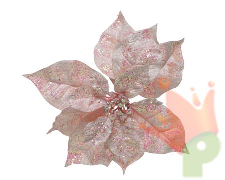 STELLA DI NATALE ROSA GLITTERATA CON CLIP 26X26X7 CM