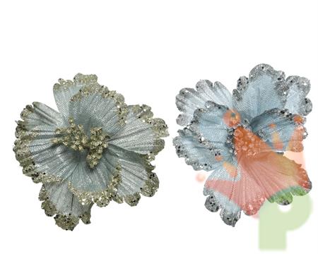 FIORE NATALIZIO CON CLIP E GLITTER ORO - ARGENTO