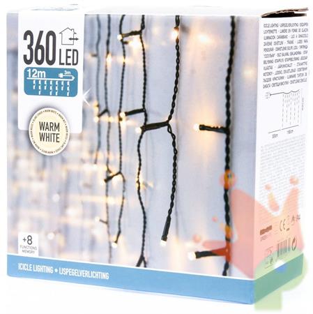 LUCI DI NATALE A TENDA STALATTITI BIANCO CALDO 360 LED