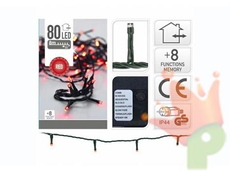 LUCI DI NATALE 80 LED ROSSO 8 GIOCHI