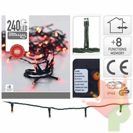 LUCI DI NATALE 240 LED ROSSO 8 GIOCHI