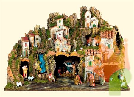 PRESEPE 76X40X54CM CON LUCI CASCATA + 13 PZ NATIVITA'