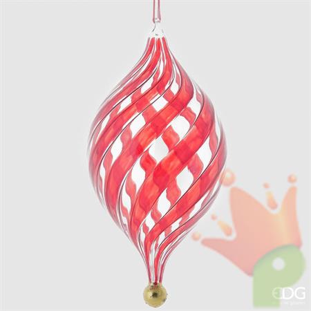 DECORAZIONE PENDENTE VORTICE VETRO H. 25CM D. 11CM ROSSO