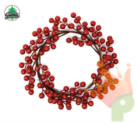 GHIRLANDA FUORIPORTA NATALIZIA 28 CM  CON BACCHE ROSSE