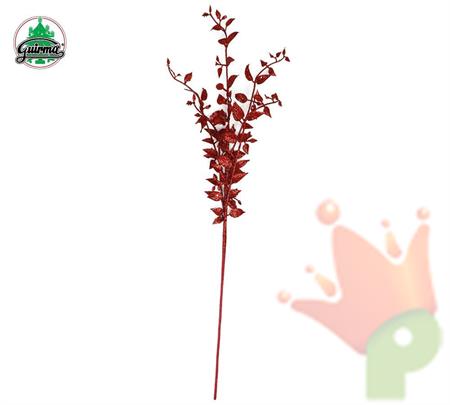 RAMO CON FOGLIE ROSSE GLITTERATO 82 CM