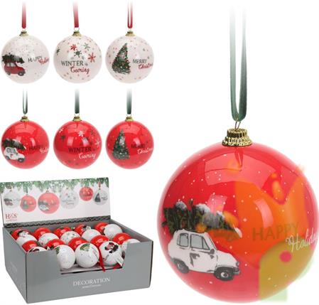 PALLINA DI NATALE ROSSA E BIANCA DECORATA 7,5 CM