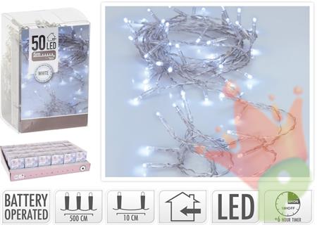 LUCI DI NATALE A BATTERIA 50 LED BIANCO FREDDO