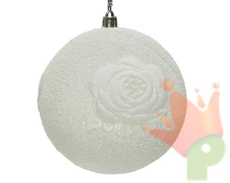 PALLINA PER ALBERO 10CM BIANCA CON DECORO FIORE