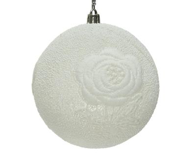 PALLINA PER ALBERO 10CM BIANCA CON DECORO FIORE