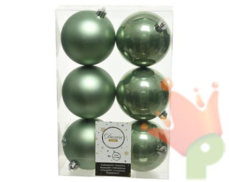 PALLINE DI NATALE VERDE SALVIA 8 CM 6 PZ
