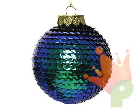 PALLINA DI NATALE BLU CON PAILLETTES 8CM
