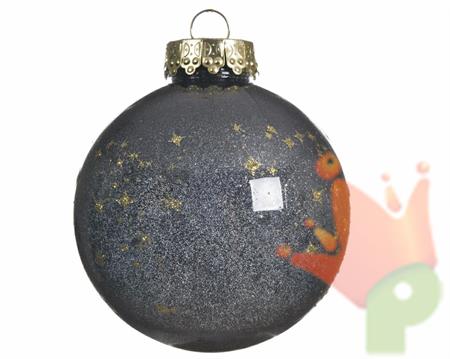 PALLINA DI NATALE NERA CON STELLE ORO 8 CM