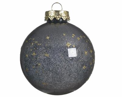 PALLINA DI NATALE NERA CON STELLE ORO 8 CM