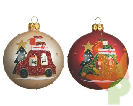 PALLINA DI NATALE ORO/ROSSA DECORATA 8CM