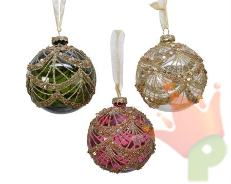 PALLINA PER ALBERO IN VETRO 8CM CON DECORO