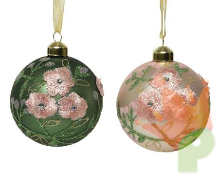 PALLINA PER ALBERO 8CM IN VETRO CON DECORO FIORE 3 PZ
