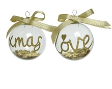 PALLINA PER ALBERO 8CM BIANCA CON SCRITTA E FIOCCO ORO