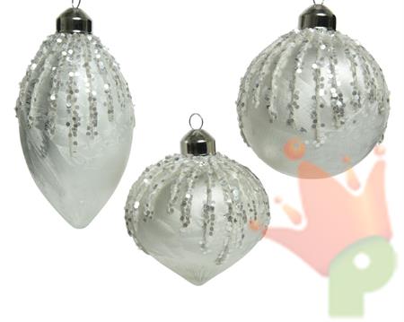 PENDENTE PER ALBERO 3 FORME BIANCO CON GLITTER ARGENTO
