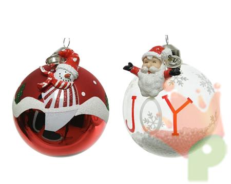 PALLINA PER ALBERO 8CM BIANCO/ROSSO CON DECORI