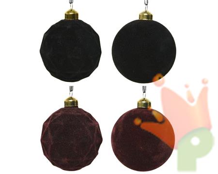 PALLINA DI NATALE VELLUTATA ROSSO/NERO 8 CM