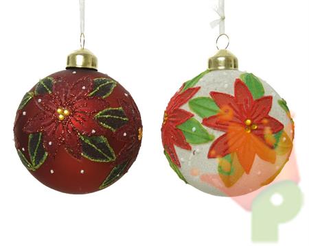 PALLINA PER ALBERO 8CM BIANCO/ROSSO CON STELLE DI NATALE