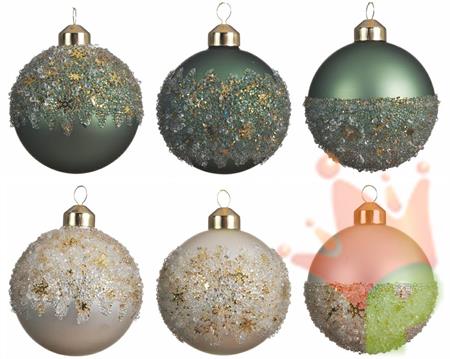 PALLINA PER ALBERO 8CM VERDE/BIANCO CON GLITTER