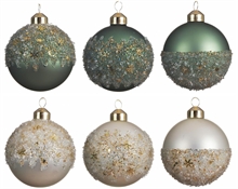 PALLINA PER ALBERO 8CM VERDE/BIANCO CON GLITTER