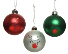 PALLINA PER ALBERO 8CM BIANCO/ROSSO/VERDE CON RENNA
