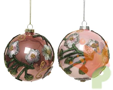 PALLINA PER ALBERO 10CM CIPRIA/ROSA CON RICAMO FLOREALE