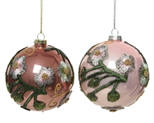 PALLINA PER ALBERO 10CM CIPRIA/ROSA CON RICAMO FLOREALE