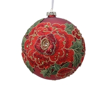 PALLINA PER ALBERO 15CM CON RICAMO ROSA ROSSA