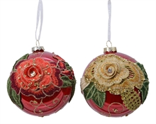 PALLINA PER ALBERO 10CM CON RICAMO ROSA ROSSO/ORO